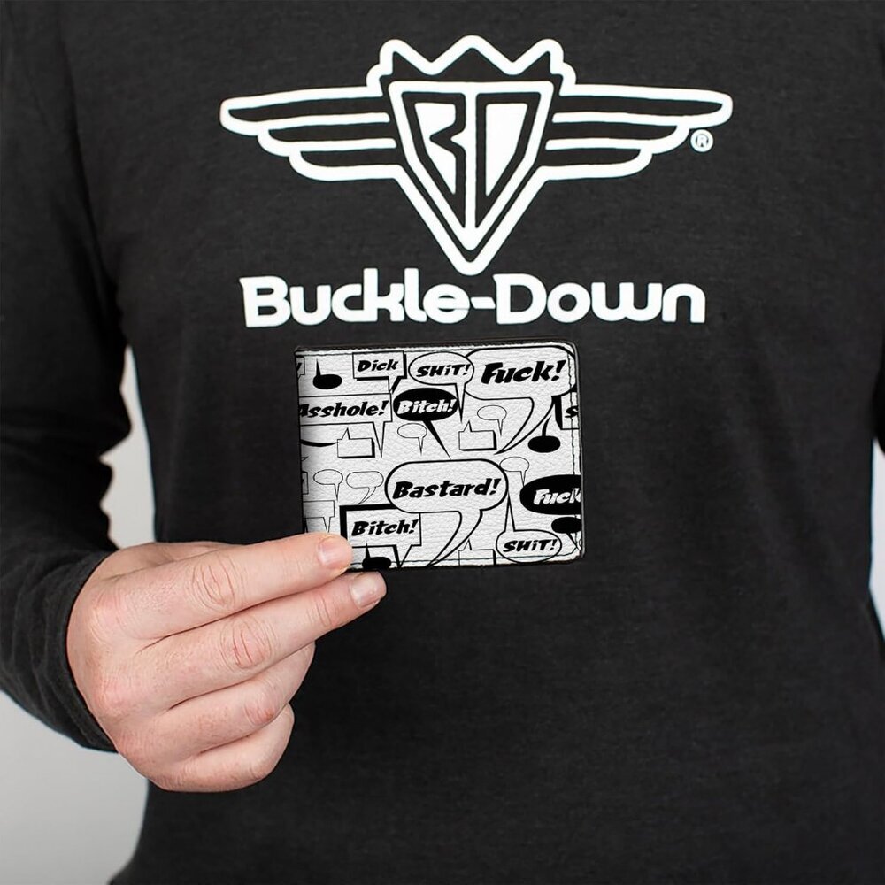 Buckle-Down Men's Vegan Leather Bifold Bubbles Curse Words Quote Wallet - Picture 3 of 8